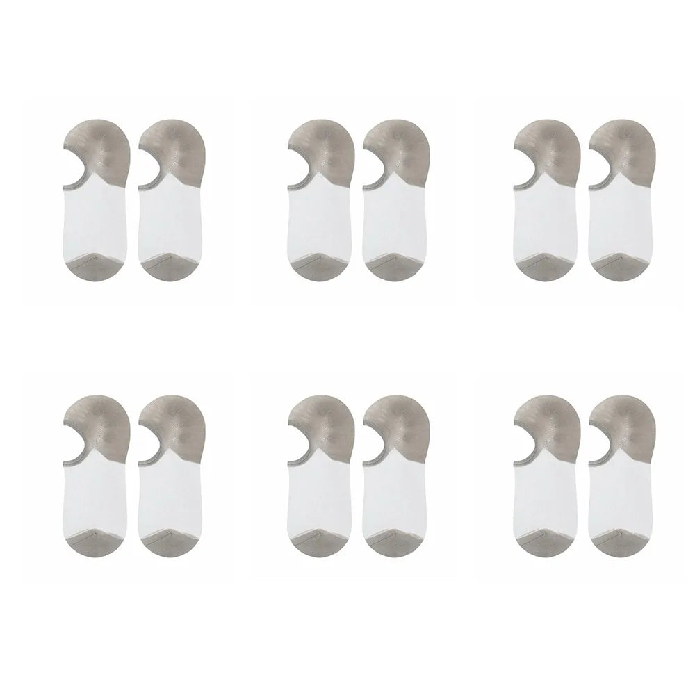 6 Pairs Comfortable Ultra-thin Transparent No-show Socks Non-slip Qme Grey