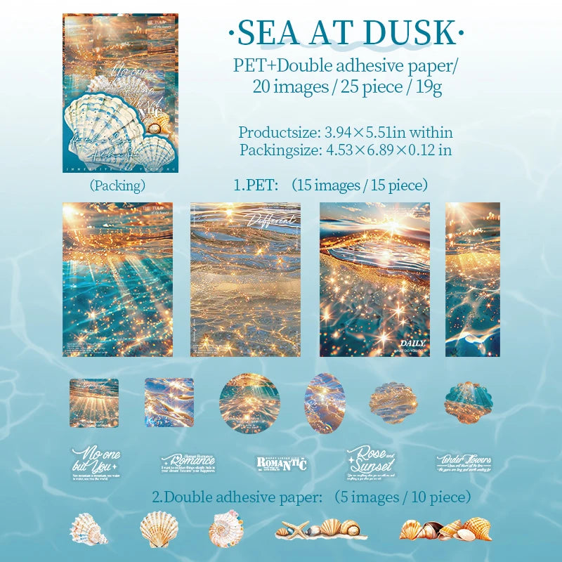 25 Sheets Blue Ocean Theme Dual Texture Sticker Pack for Scrapbook DIY Photo Frame Collage Journal Decoration Qme 3