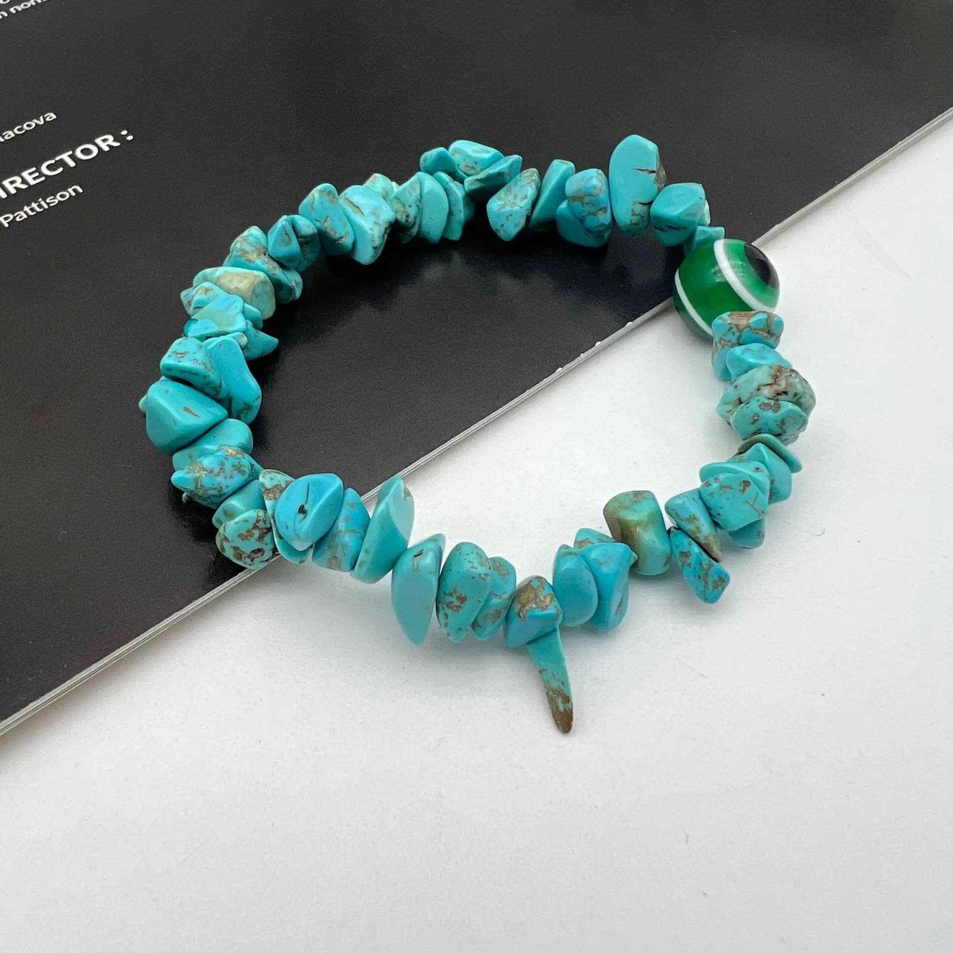 b57 Blue Evil Eye Crystal Bracelet Irregular Natural Stone Beads Chip Jewelry Amethyst Aquamarine Rose Quartz Bangles for Women Qme Turquoise