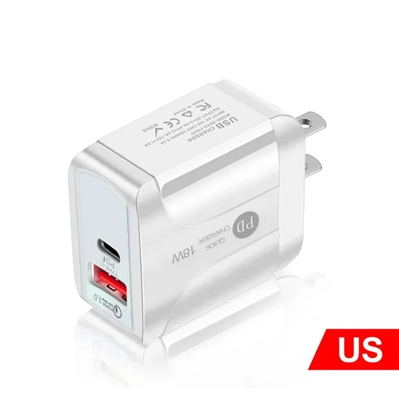 PD12W Charger, 5V2A Mobile Phone Charger, Type - c Adapter, PD + USB Charging Head, EU US UK Charging Head, New Travel Charger Qme