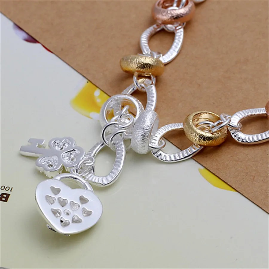 925 Sterling Silver 8-inch Heart-Shaped Clover Flower Bracelet, a Fashion Jewelry Gift for Women's Weddings Qme