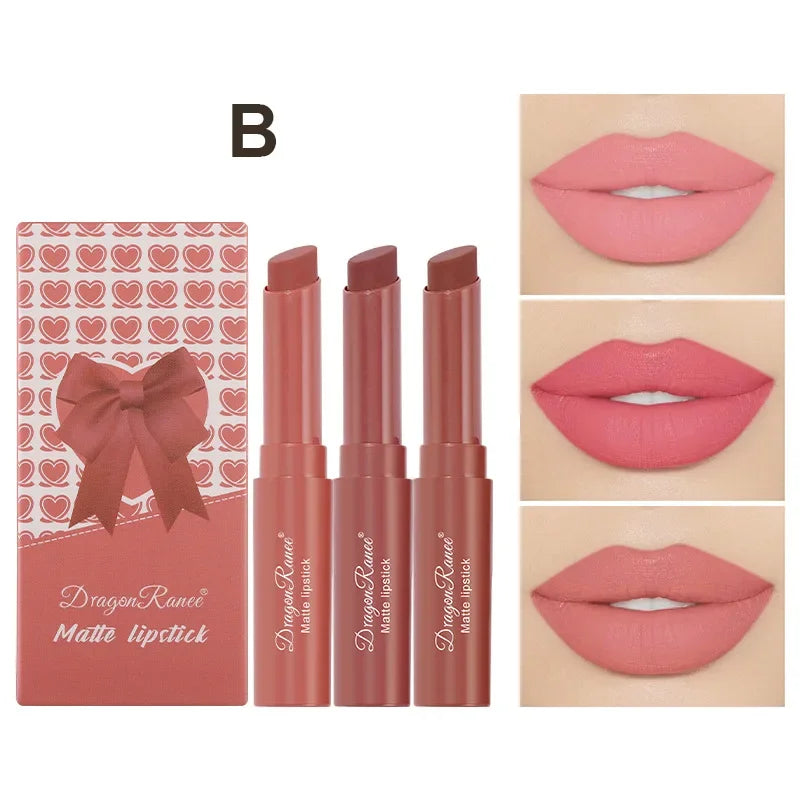 1/3pcs Nude Lipstick Crayon Long Lasting Matte Lipstick Pencil 24 Hours Waterproof Set Lip Moisturizer Colouring Lip Tint Stick Qme B-3pcs