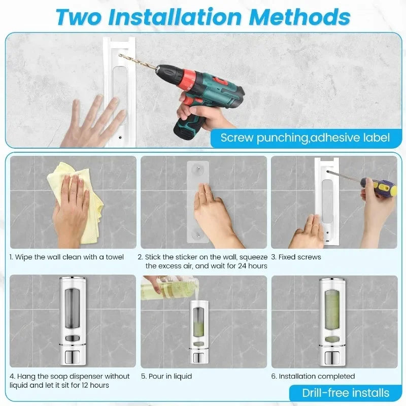 Liquid Soap Dispenser Wall Mounted Refillable Bathroom Kitchen Hotel Qme