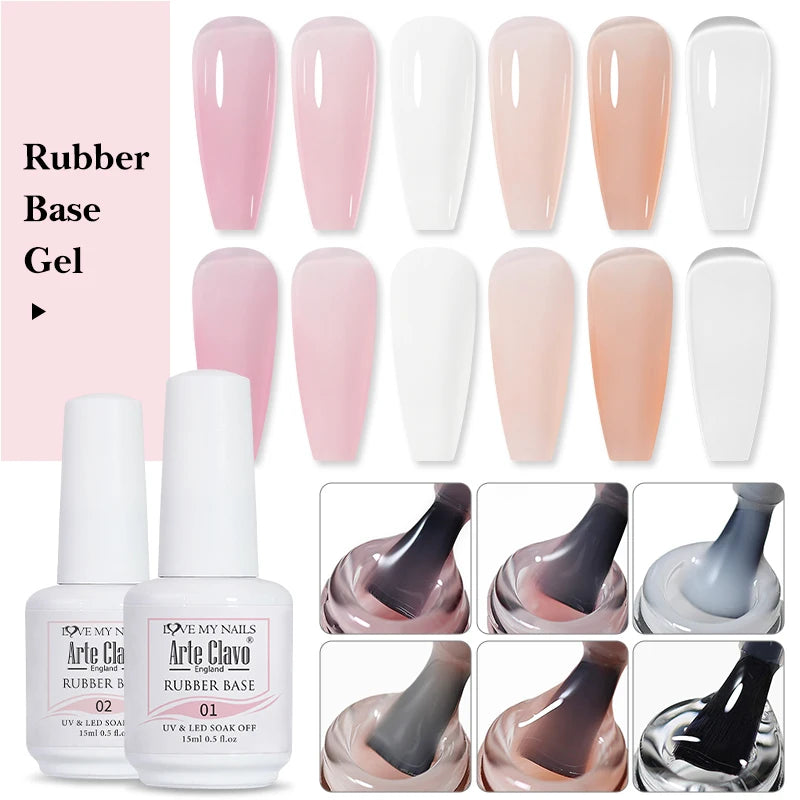 Arte Clavo Rubber Base Coat Nail Gel Polish Jelly Semi Transparent Qme