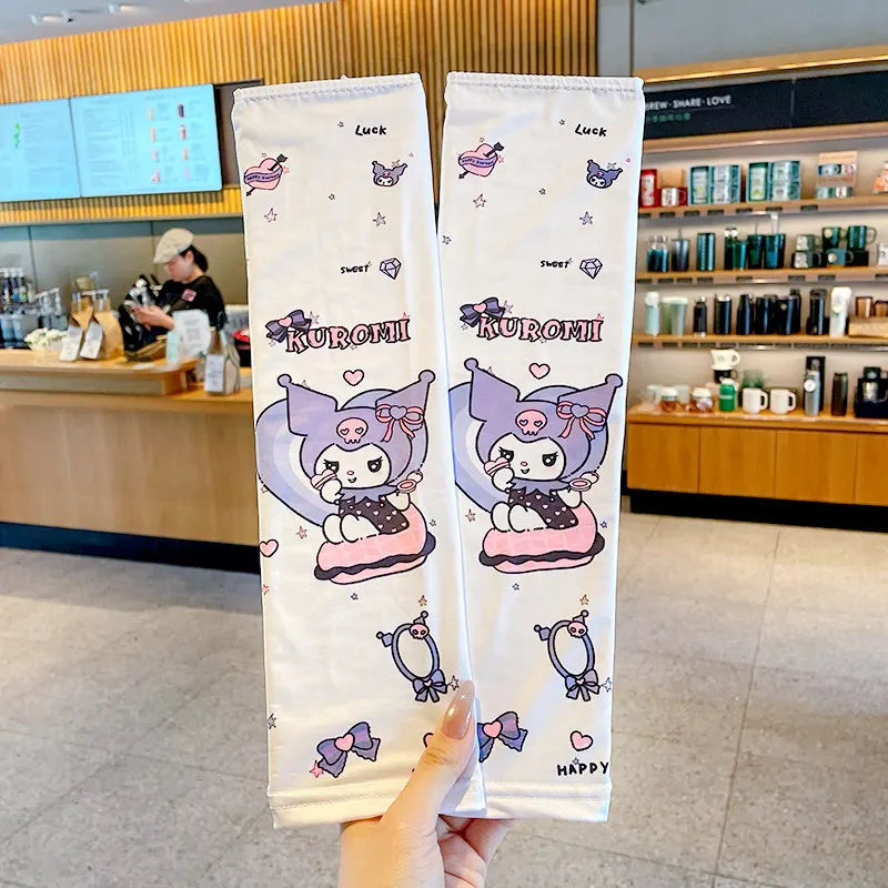 Hello Kitty Kuromi Sun Protection Arm Sleeves—Breathable Cooling Arm Sleeves for Students—UV-Protective Cooling Silk Arm Sleeves Qme 2
