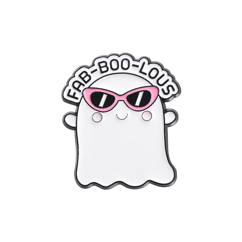 Cartoon Sunglasses Ghost Boo Enamel Pins I'm a Free Spirit This is Boo Sheet Brooches Lapel Badge Spooky Jewelry Gifts Wholesale Qme style 6