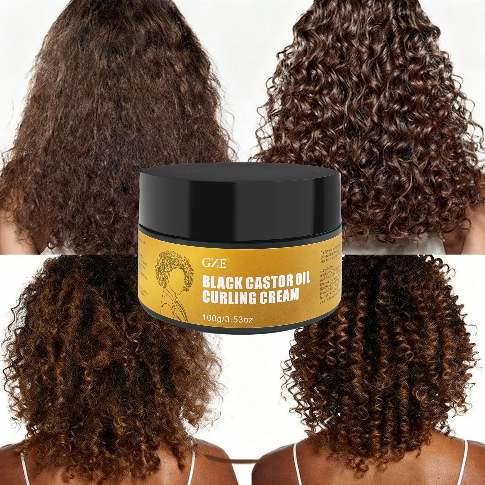 GZE Black Castor Oil Curl Defining Cream Non-stick Hydrates & eliminates frizz, Hair-Smoothing Anti-Frizz Cream to Define Qme