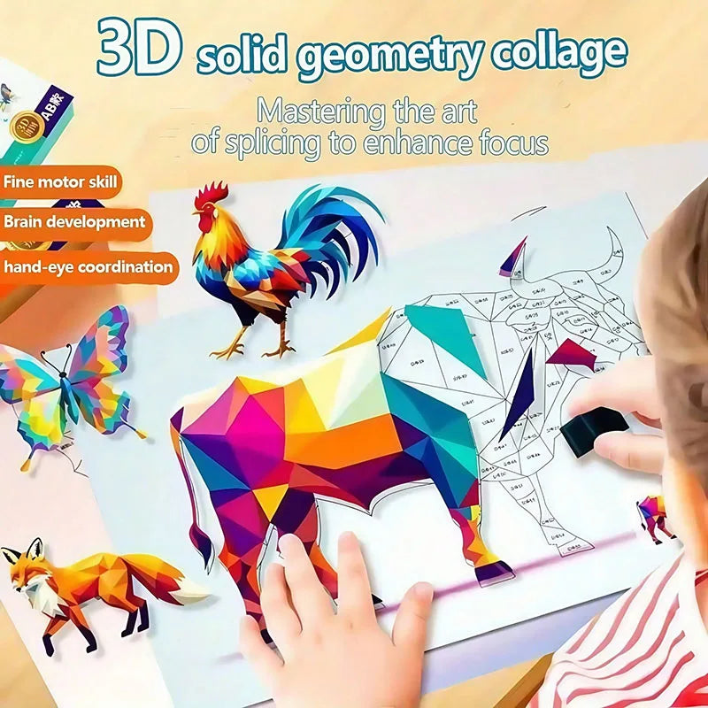 3D Animal Jigsaw Puzzle Stickers DIY Handmade Creative Collage Art Set With Self-Adhesive Paper Back To School Gifts Educational Qme