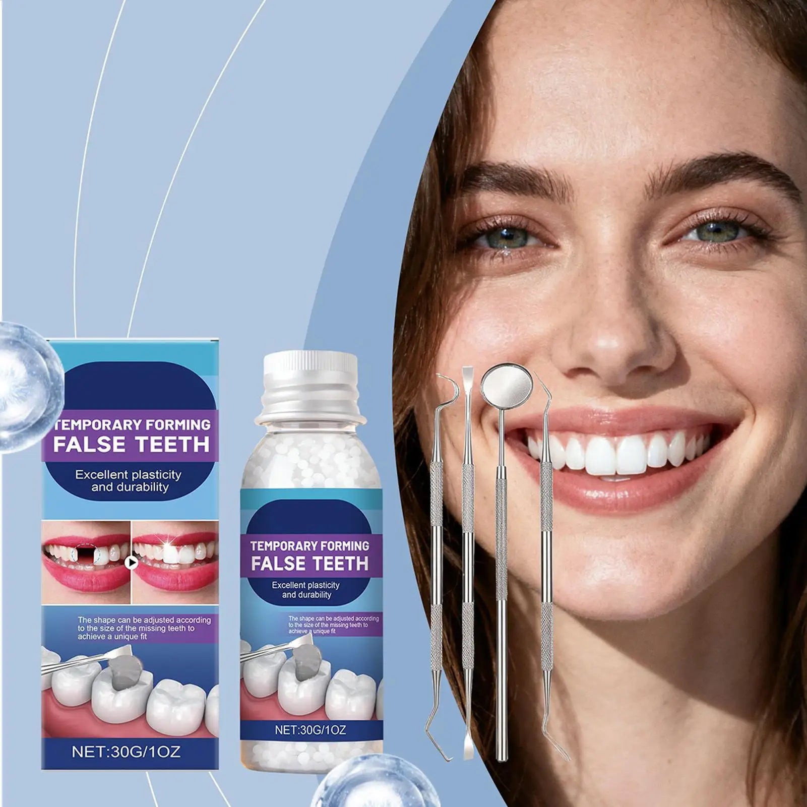 Teeth Repair Glue 30g Pliable Strong Hold Bonding Glue for Loose Teeth for Adults Women Beginners Men Home School Commuting Qme