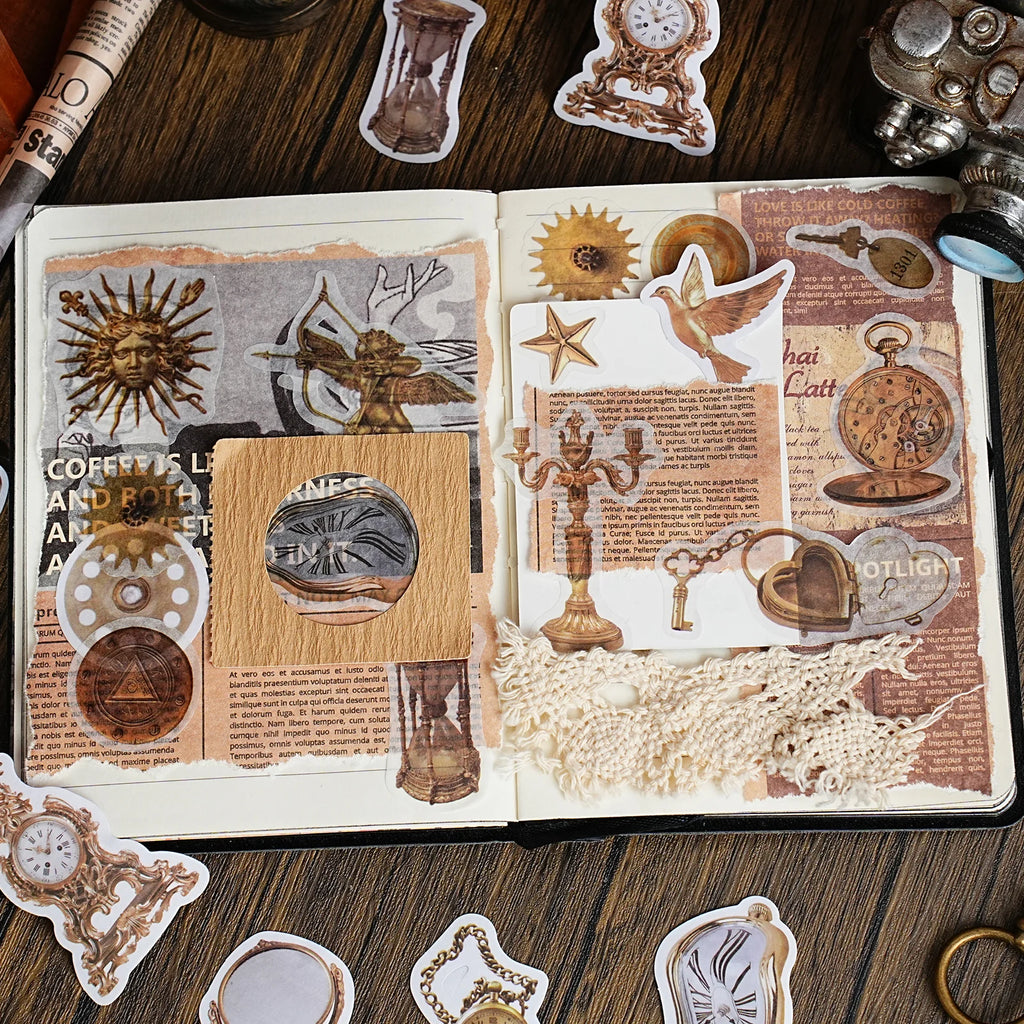50 Sheets/Bag Vintage Retro Steampunk Birds Stickers Pack DIY Scrapbooking Journal Decals for Phone Case Notebook Decoration Qme