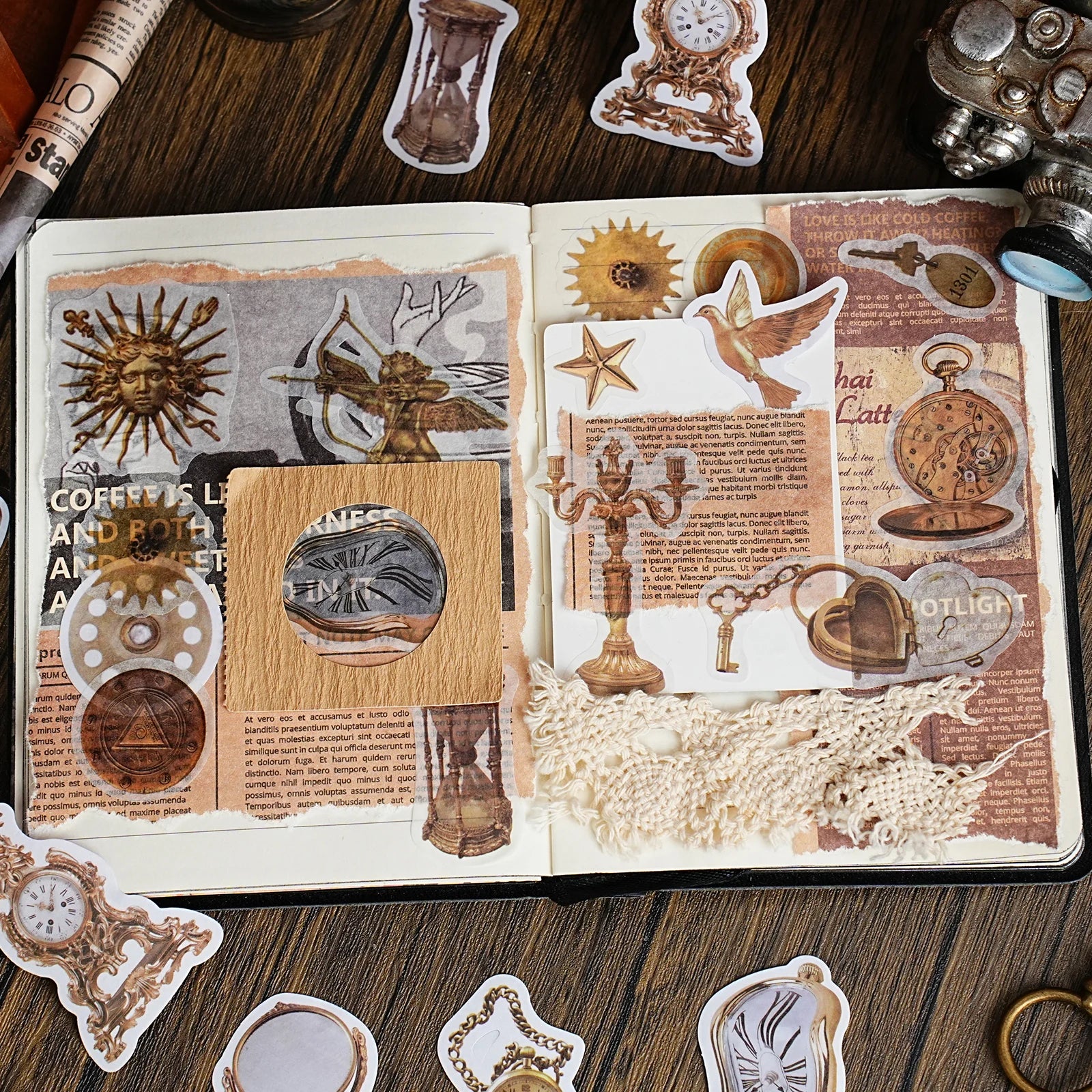 50 Sheets/Bag Vintage Retro Steampunk Birds Stickers Pack DIY Scrapbooking Journal Decals for Phone Case Notebook Decoration Qme
