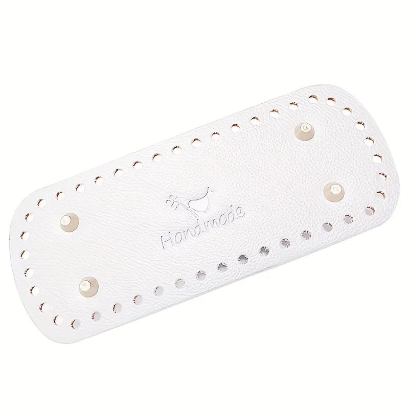 Oval PU Leather Bag Base for Crochet Knitting - DIY Handbag Bottom Plate with Holes Qme White