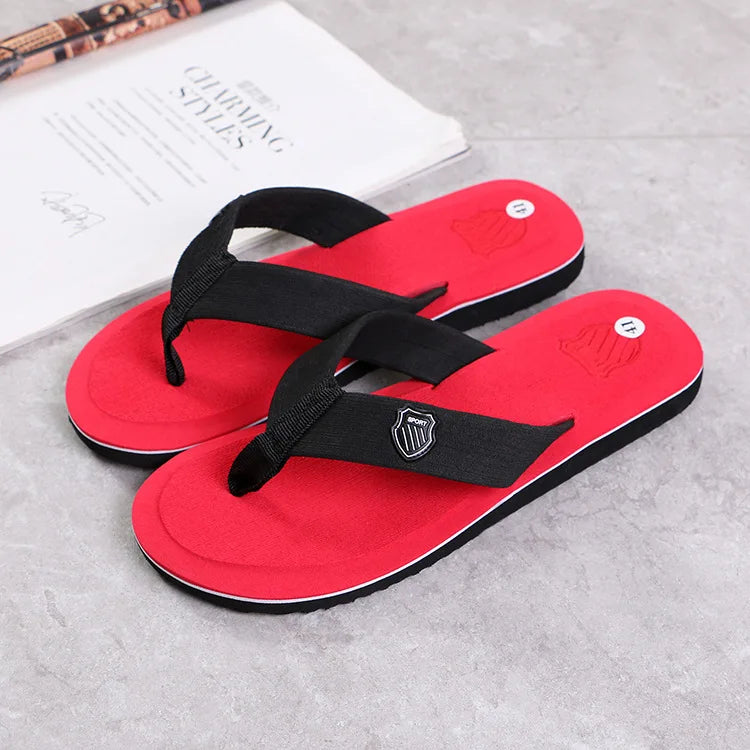 Casual Flip Flops For Men Slippers Beach Sandals Summer Non-Slip Flat Slides Men Slippers Indoor House Shoes Man Male Slipper Qme Red 40