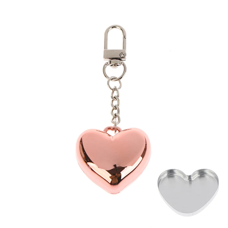 Heart-shaped Mini Empty Compact Mirror Aluminum Pan Keychain Blush Qme Rose Gold Keychain