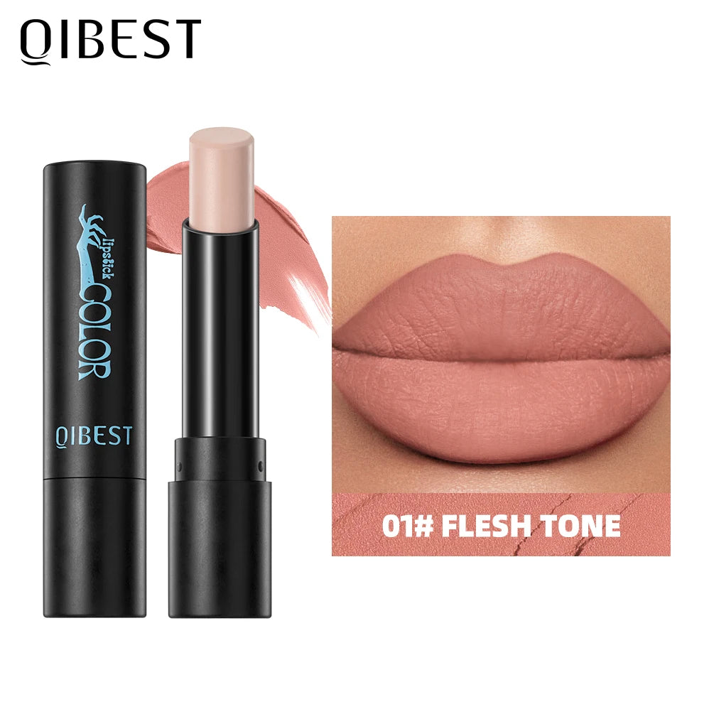QIBEST Nude Velvet Matte Lipstick Long-lasting Highly Pigmented Lip Tint Not Stick Cups Red Green Orange Black White Lip Stain Qme 01