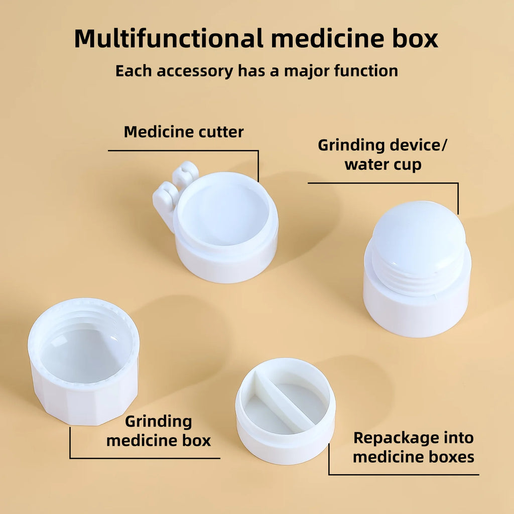 Four-in-One Pill Cutting and Grinding Set - Crusher and Storage Box - Portable Mini Medicine Storage Box, Suitable for Pills Qme