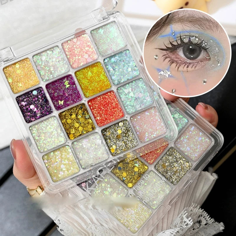 16 25 Eye Shadow Palette Vibrant Flash Gloss Multi-color Sequins Qme