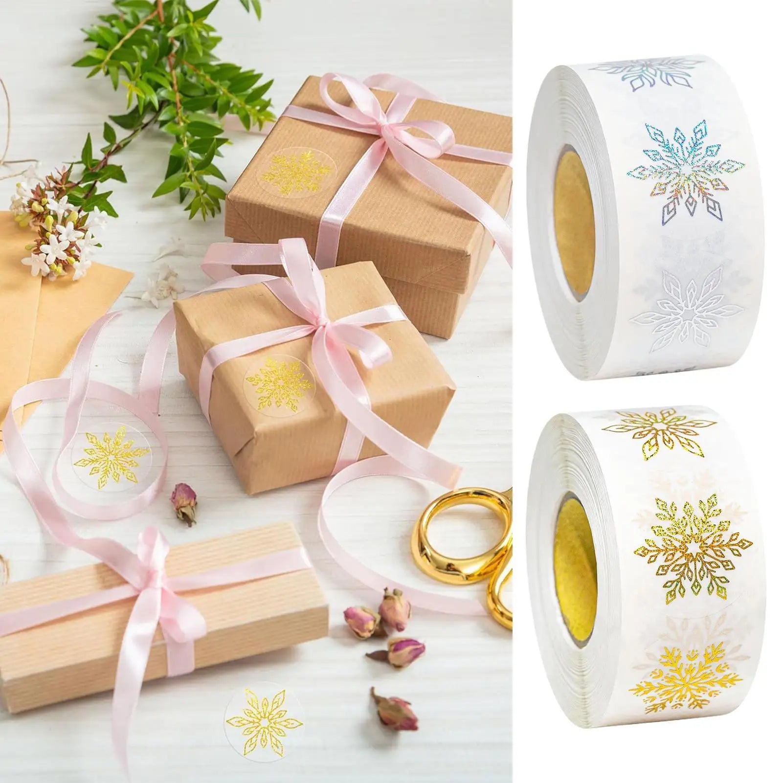 Christmas Snowflake Stickers 500 Round Self-adhesive Transparent Qme
