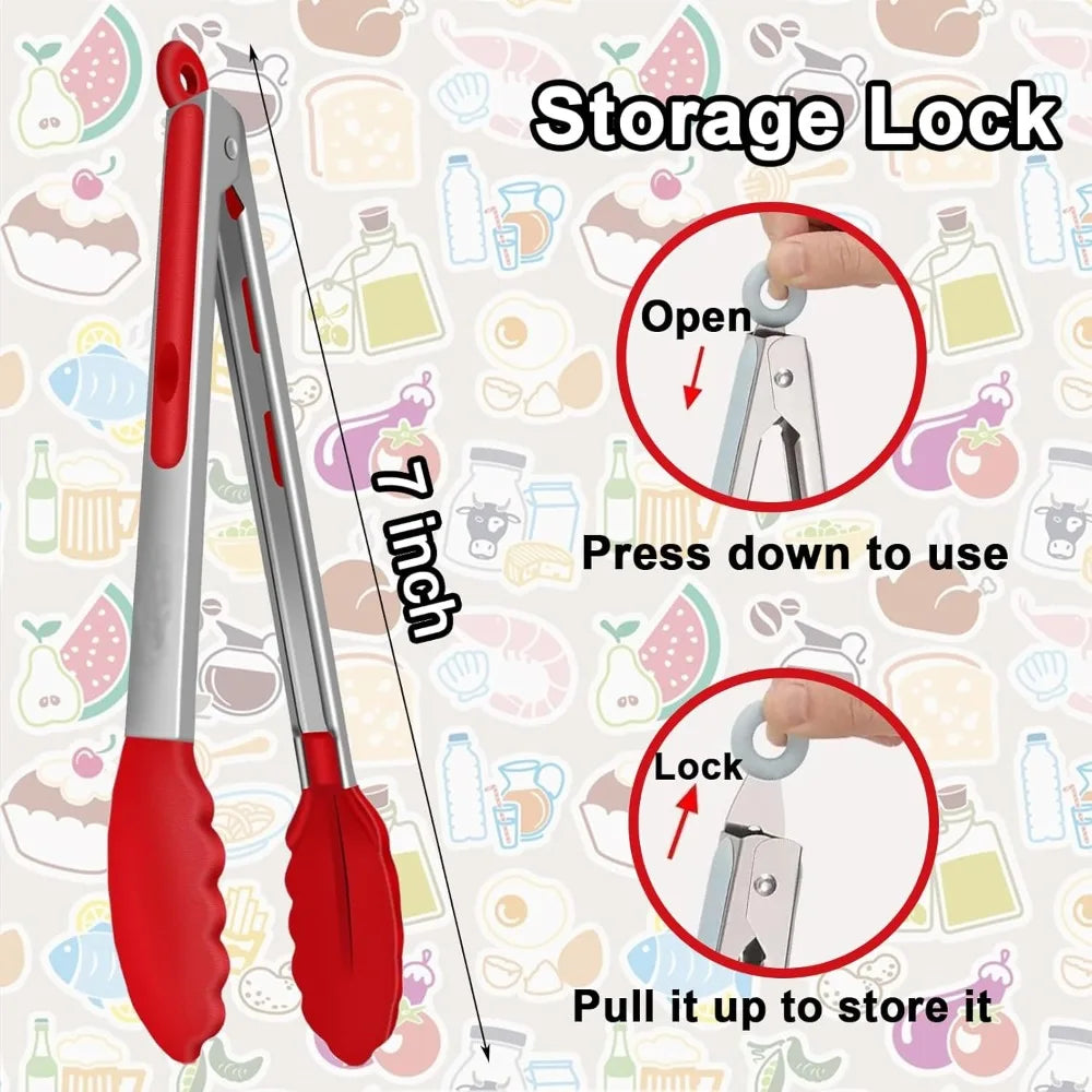 Kitchen Pliers With Stainless Steel Silicone Handle And Nylon Tip Cooking Clip, Heat-resistant And Non Stick Barbecue Clip Lock Qme