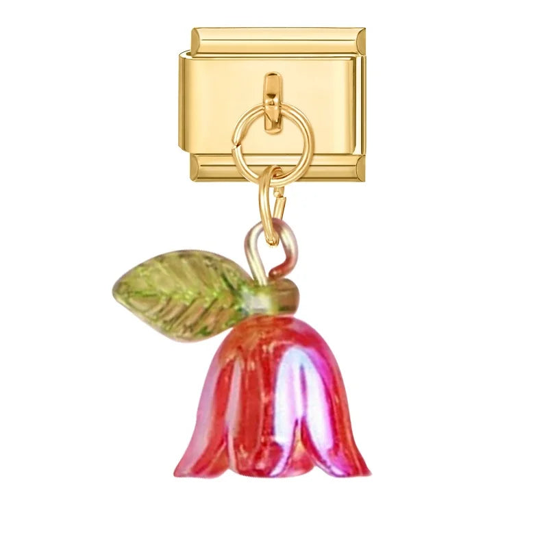 Fashion Colorful Lily Of The Valley Golden Pendant Italian Charm Link Fit 9mm Bracelet Stainless Steel Women Men DIY Making Gift Qme Style 9