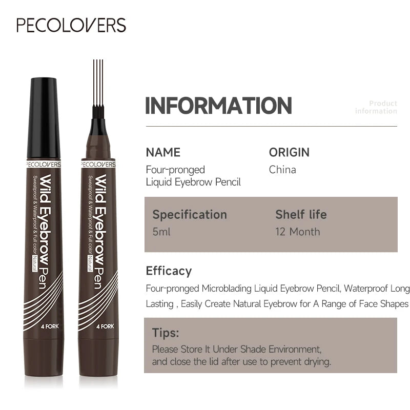 4 Fork Waterproof Eyebrow Pencil Women 3D Long Lasting Natural Liquid Qme