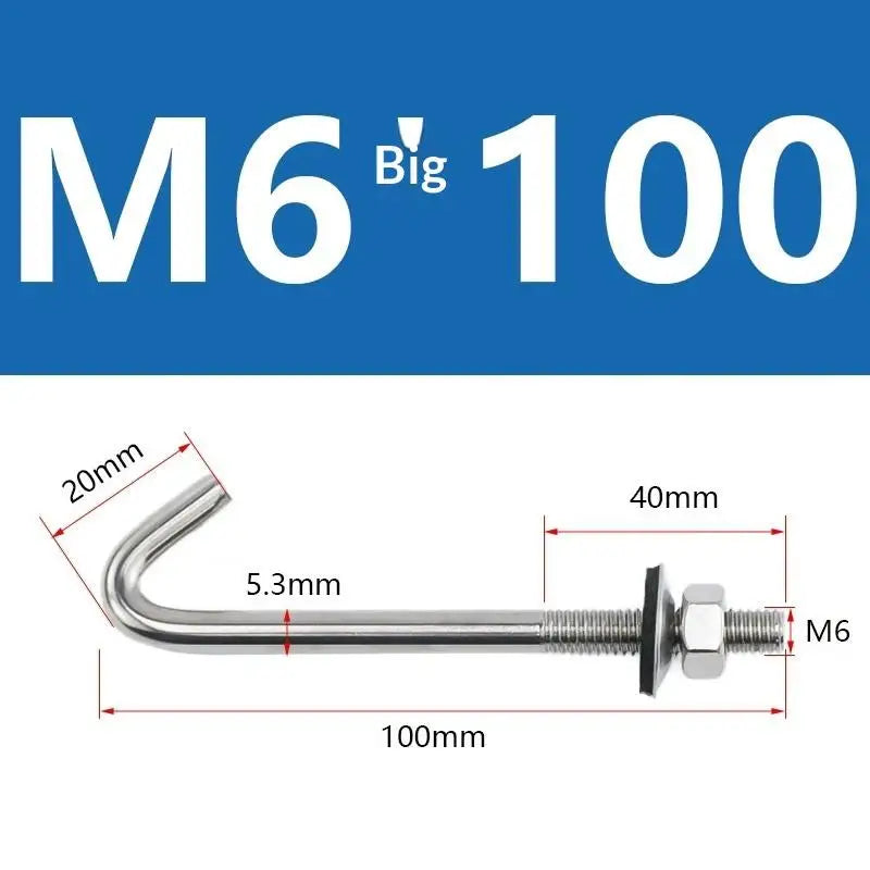 304 Stainless Steel M5 M6 L Hook Bolts With Matching Nuts Washers For Industrial Construction Home Hanging Qme A9
