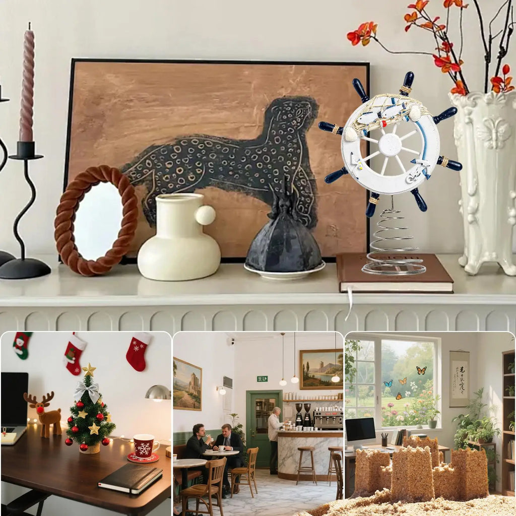 Ship Wheel Decor Coastal Room Fishing Net Aesthetic Decoration Office Qme CN