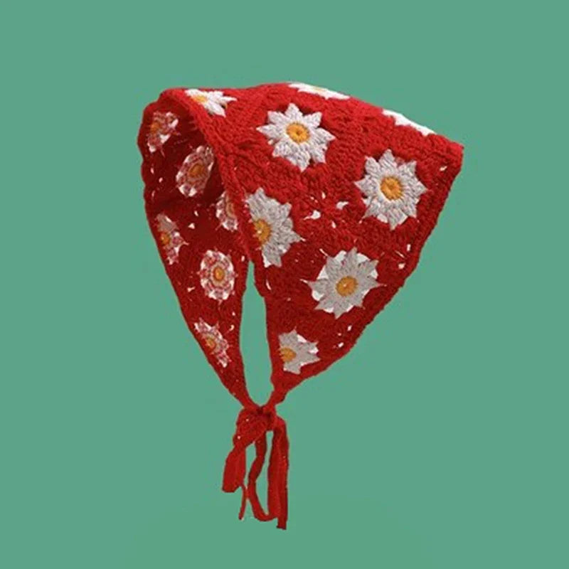 Korean Sweet Cute Handmade Crochet Hollow Triangle Headband Towel Women Spring and Summer Travel Literary Photo Hair Scarf Qme JRD