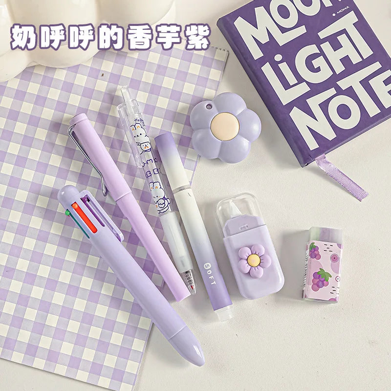 7PCS Cream Color Cute Stationery Set for School, Christmas Student Gift, Kawaii Writing Supplies with Notebook Pen Qme