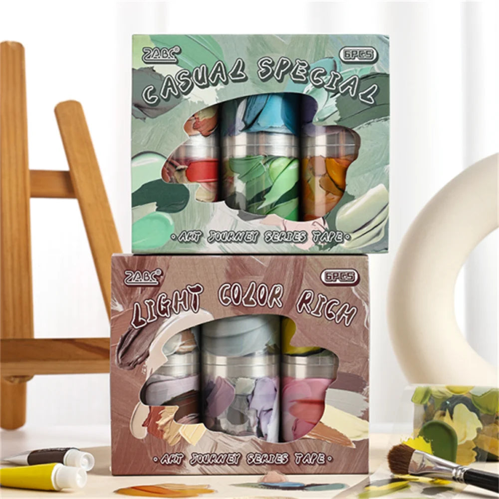 6/12 Rolls Watercolor Art PET Tape Set Basic Decorative Adhesive Tape Journal Supplies Stationery Scrapbooking Masking Tapes Qme All hot
