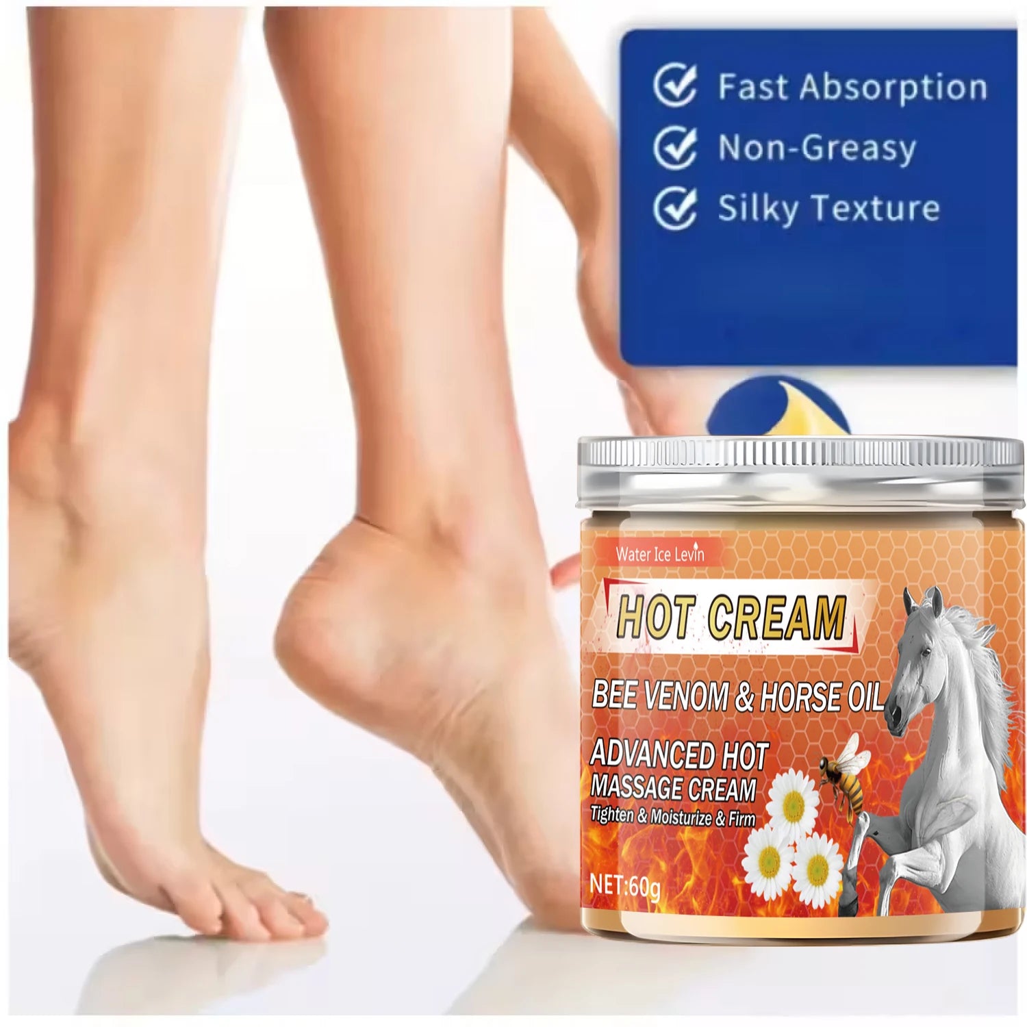 Bee Venom & Horse Oil Hot Cream for Pre-Workout Warming, Firming & Nourishing Massage. Qme