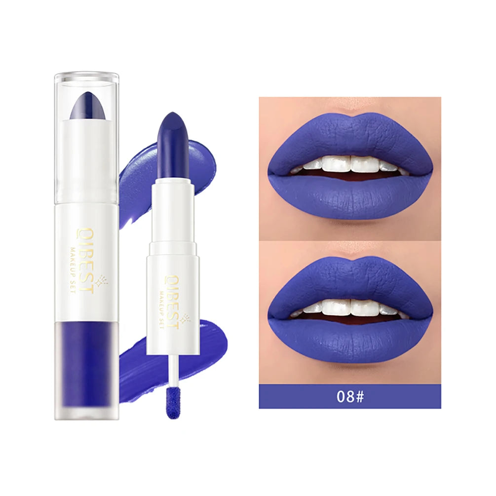 Double Head Matte Lipstick Lip Gloss 2 In 1 Stick Long-lasting Moisturizing Liquid Lipstick Sexy Red Puple Lip Glaze Tint Makeup Qme 08