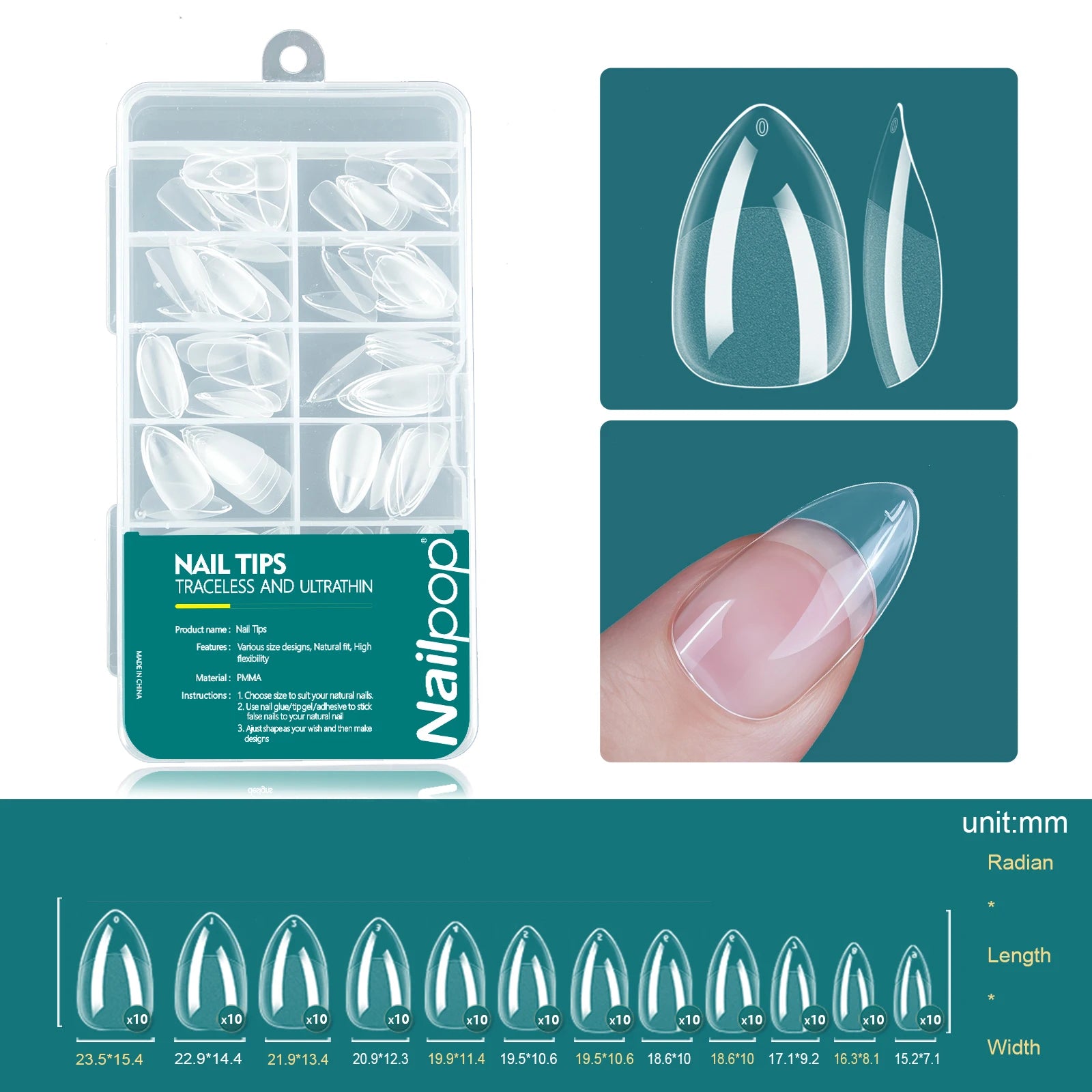 Nailpop Soft Gel Tips Nails Acrylic Material Half Almond Artificial Qme Almond 003-120pcs