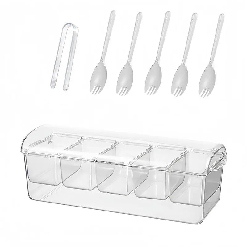 Chilled Condiment Server 5 Compartment Acrylic Lid Clear Salad Qme 5 grids