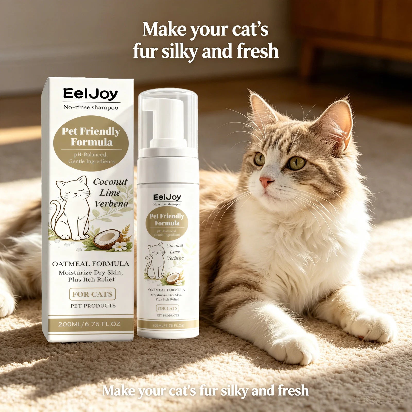 Fragrant Cat Shampoo Moisturizing Remove Dirt Reduce Odors Control Oil Relieve Itching No-Rinse Hypoallergenic Cat Shampoo Foam Qme