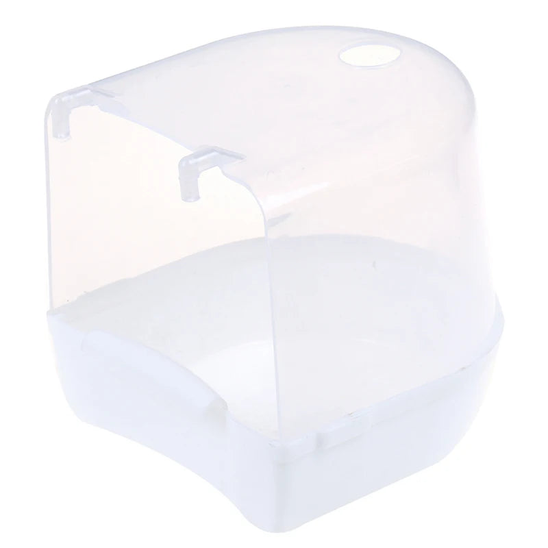 Plastic Bird Water Bath Box Bathtub Parrot For Parakeet Hanging Bowl Qme White