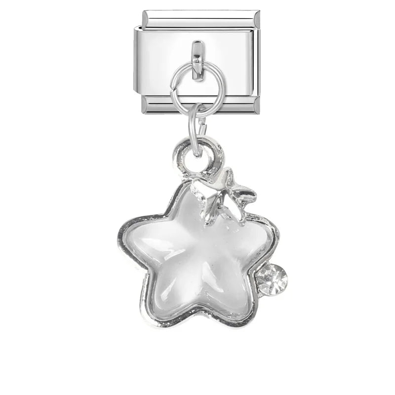 2025 Shiny Zircon Shells Starfish Conch Blue Italian Charm Links Fit 9mm Stainless Steel Bracelet Women Jewelry DIY Making Gifts Qme Style 19