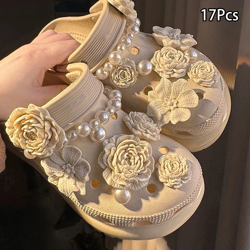 Kawaii Elegant Charms Shoes Decor Fashion Rose Resin Ornaments Funny Qme A4