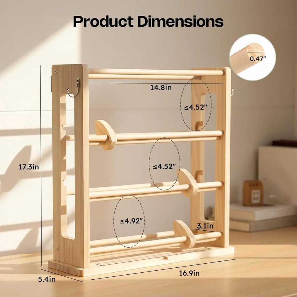 Ribbon Storage Rack Wooden 4 Tier With Hooks And Retainer Ribbon Spool Holder Organizer For Netted Spools Paper Tape Crafting Qme