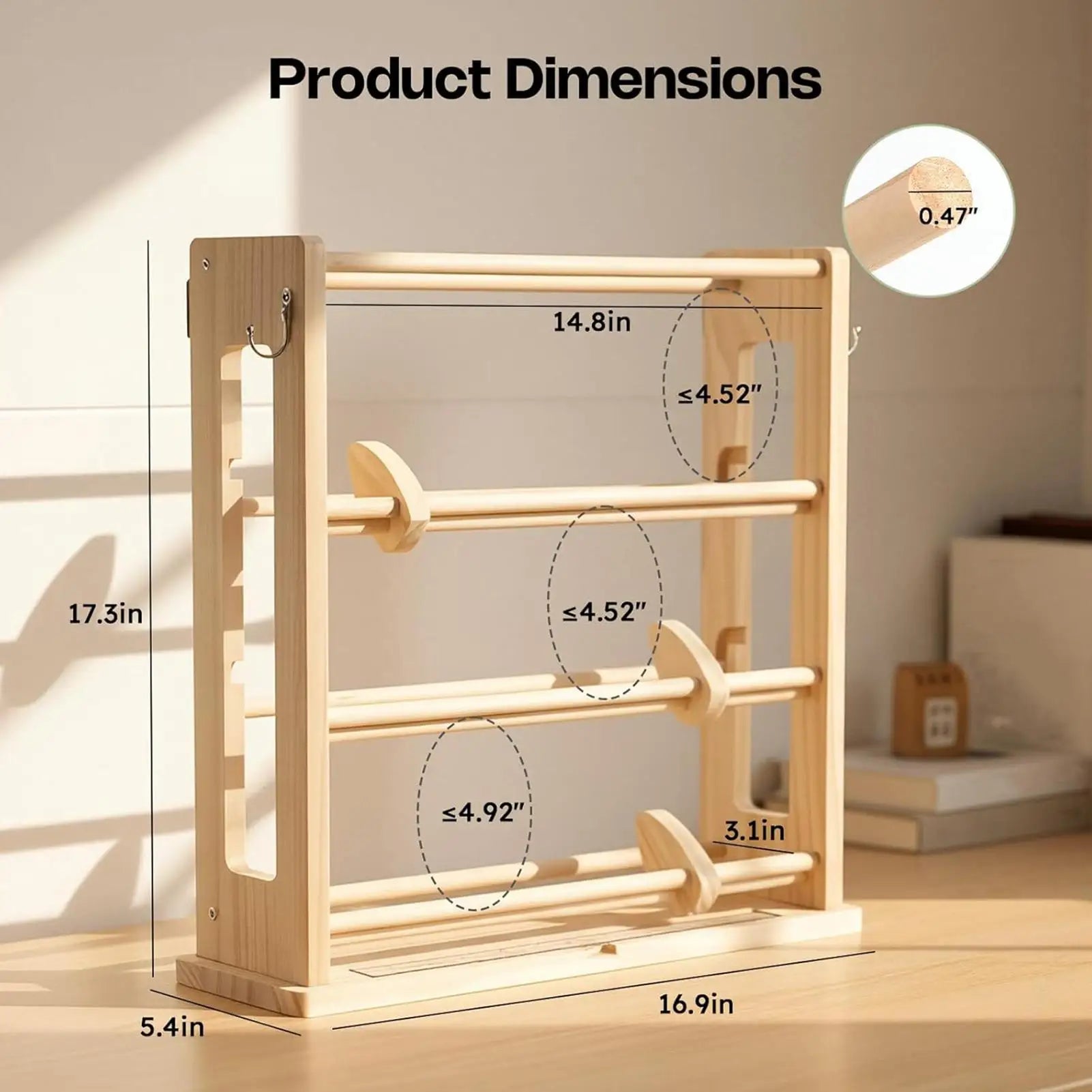 Ribbon Storage Rack Wooden 4 Tier With Hooks And Retainer Ribbon Spool Holder Organizer For Netted Spools Paper Tape Crafting Qme