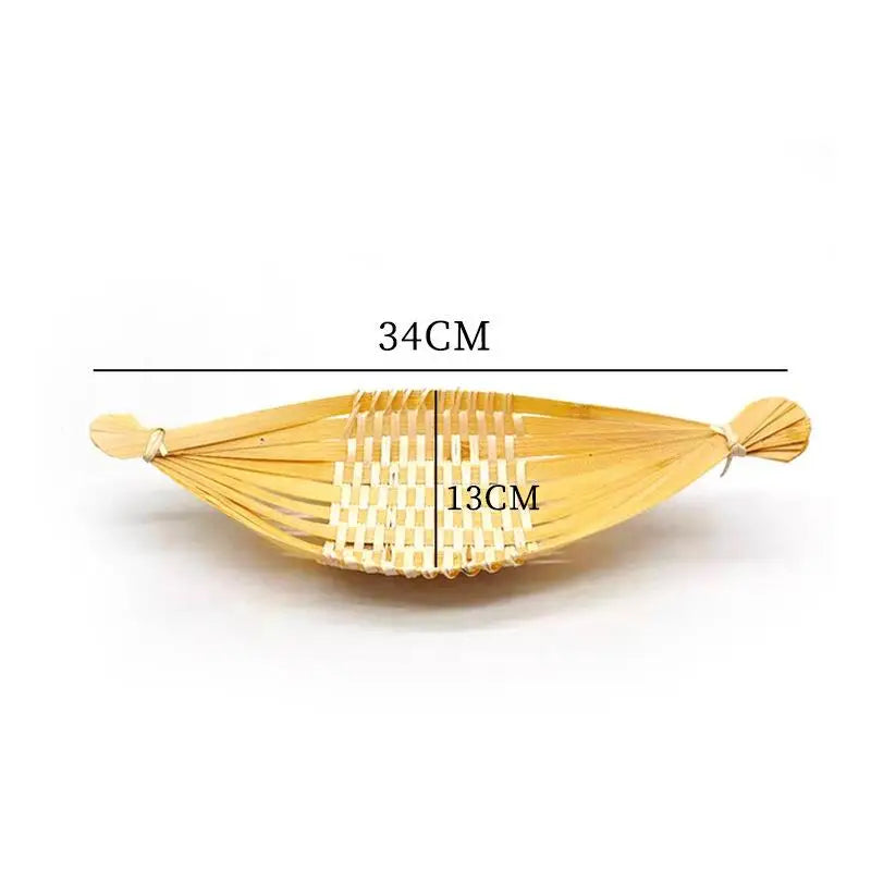Boat-shaped Bamboo-woven Fruit Basket Living Room Storage Tray Snack Qme L