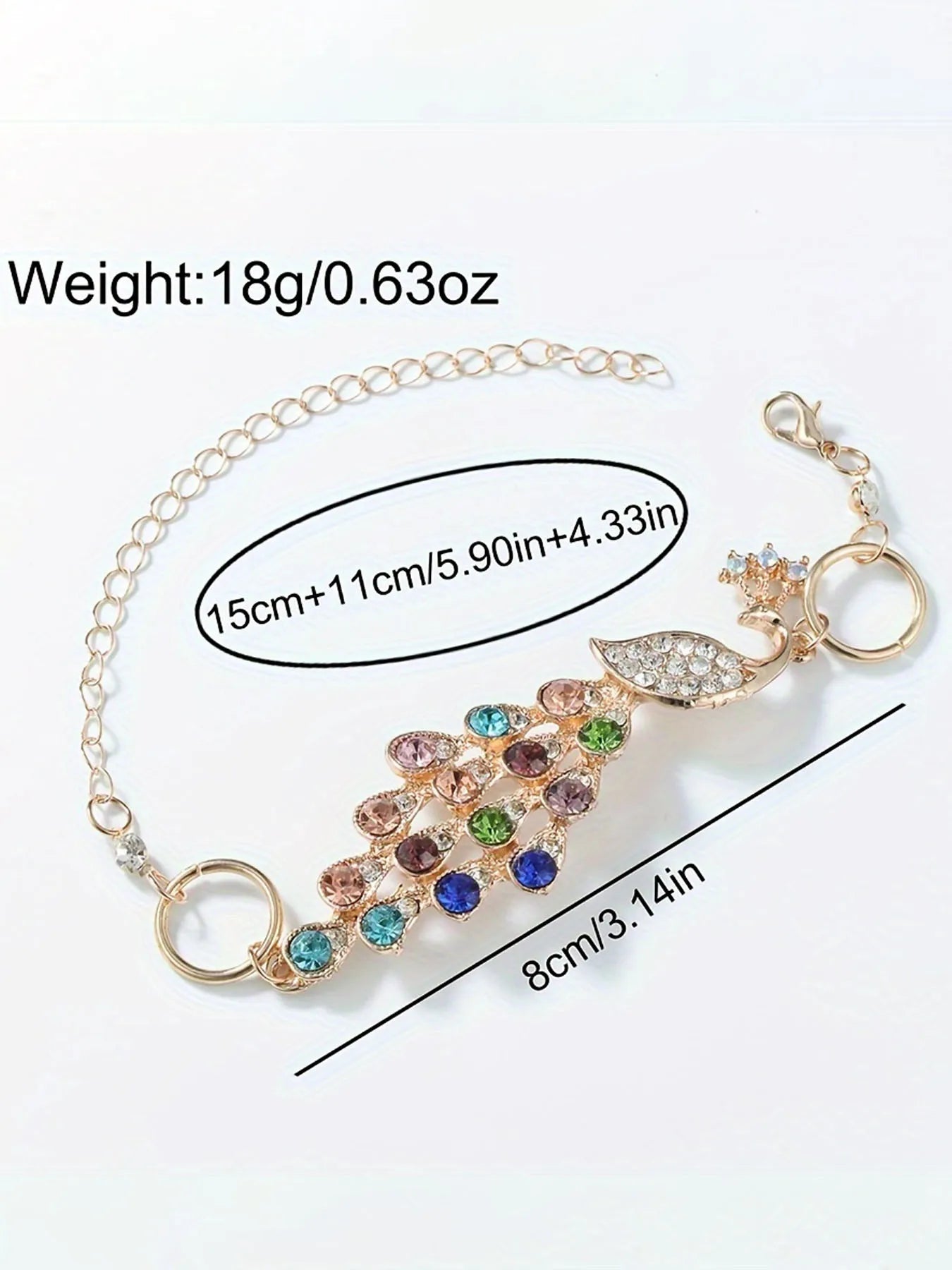 2pcsFashion gradient rainbow luxury women's oval bracelet watch + colorful peacock with sparkling crystals and phoenix bracelet Qme