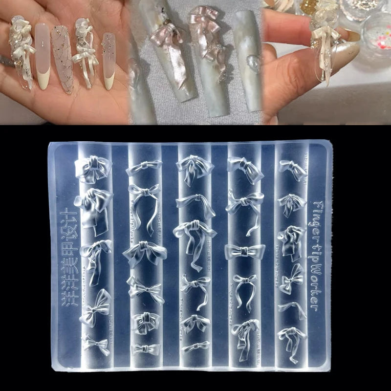 3D DIY Manicure Art Mould Tools Bowknot Silicone Nail Mold Mixed Qme