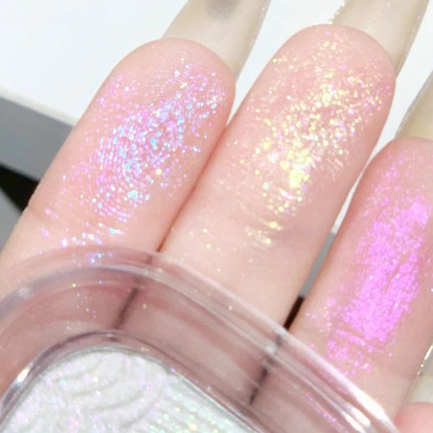 Mashed Potatoes Texture Glitter Eyeshadow Sparkling Purple Gold Pink Pearlescent Glitter Body Highlighter 3 IN 1 Makeup Palette Qme