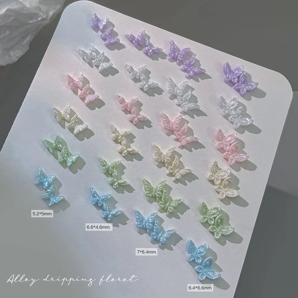 50pcs Glitter Butterfly Nail Charms, 3D Colorful Dopamine Butterflies Resin Nail Art Decorations, Flat Back Manicure Supplies Qme