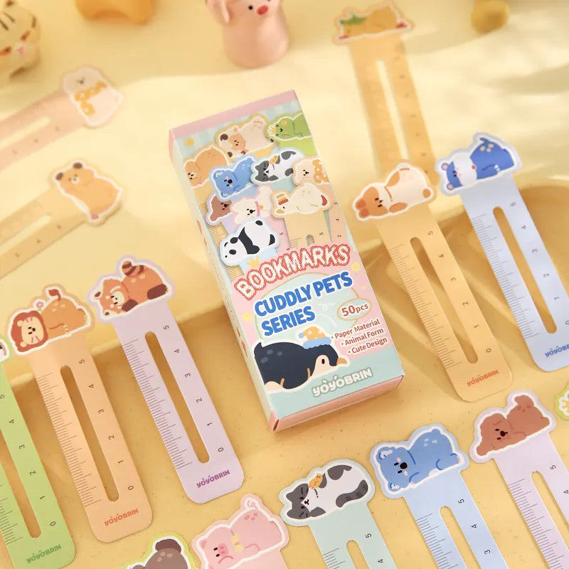 50Pcs/set Ruler Bookmark Pet Series Cute Image Ruler Bookmark Reading Enthusiast Mark Ruler For Student Gift Exam Stationery Qme