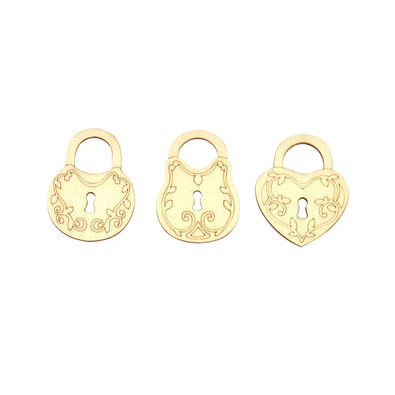 20Pcs 26-55mm Key And Lock Natural Wood Crafts DIY Scrapbooking Wooden Embellishment Handmade Accessories Art Home Decor c4001 Qme 2-20Pcs