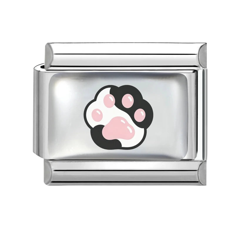 Blue Pink Heart Cute Cats Paw Dog Claw Print Series Italian Charm Links Fit 9mm Stainless Steel Bracelet DIY Making Gift Qme Style 12