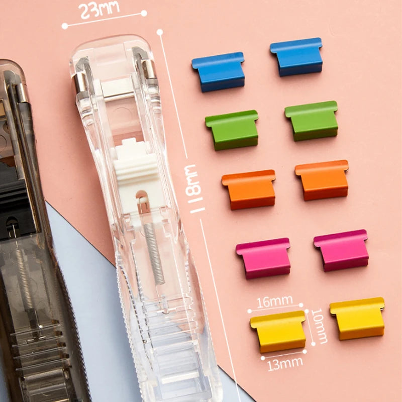 Mini Traceless Reusable Hand Clip Push Stapler Paper Book File Office Student Binder Binding Tools Supplies Accessories Qme