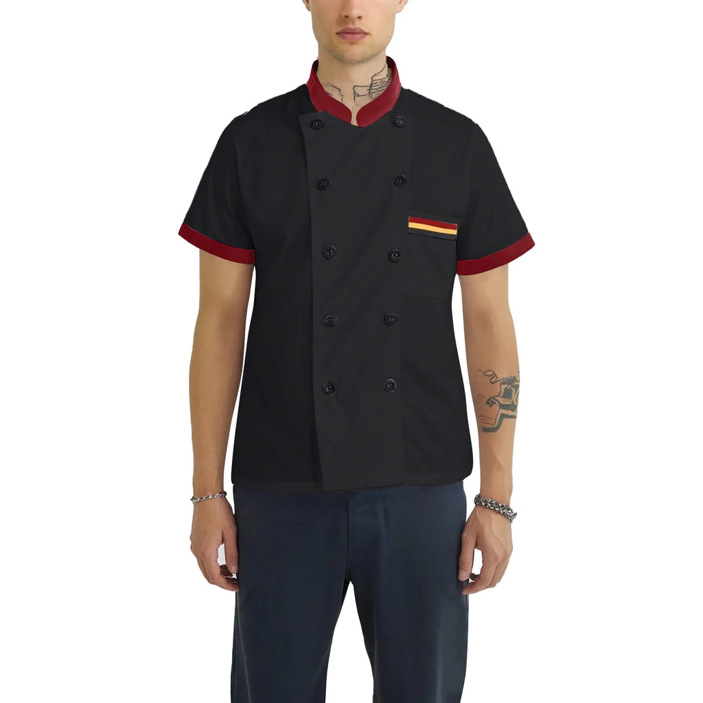 Restaurant Chef Short Sleeve Hotel Cafe Kitchen Work Wear Bakery Cooking Uniform Tops Man's Soft and Comforatble Thin Top Qme